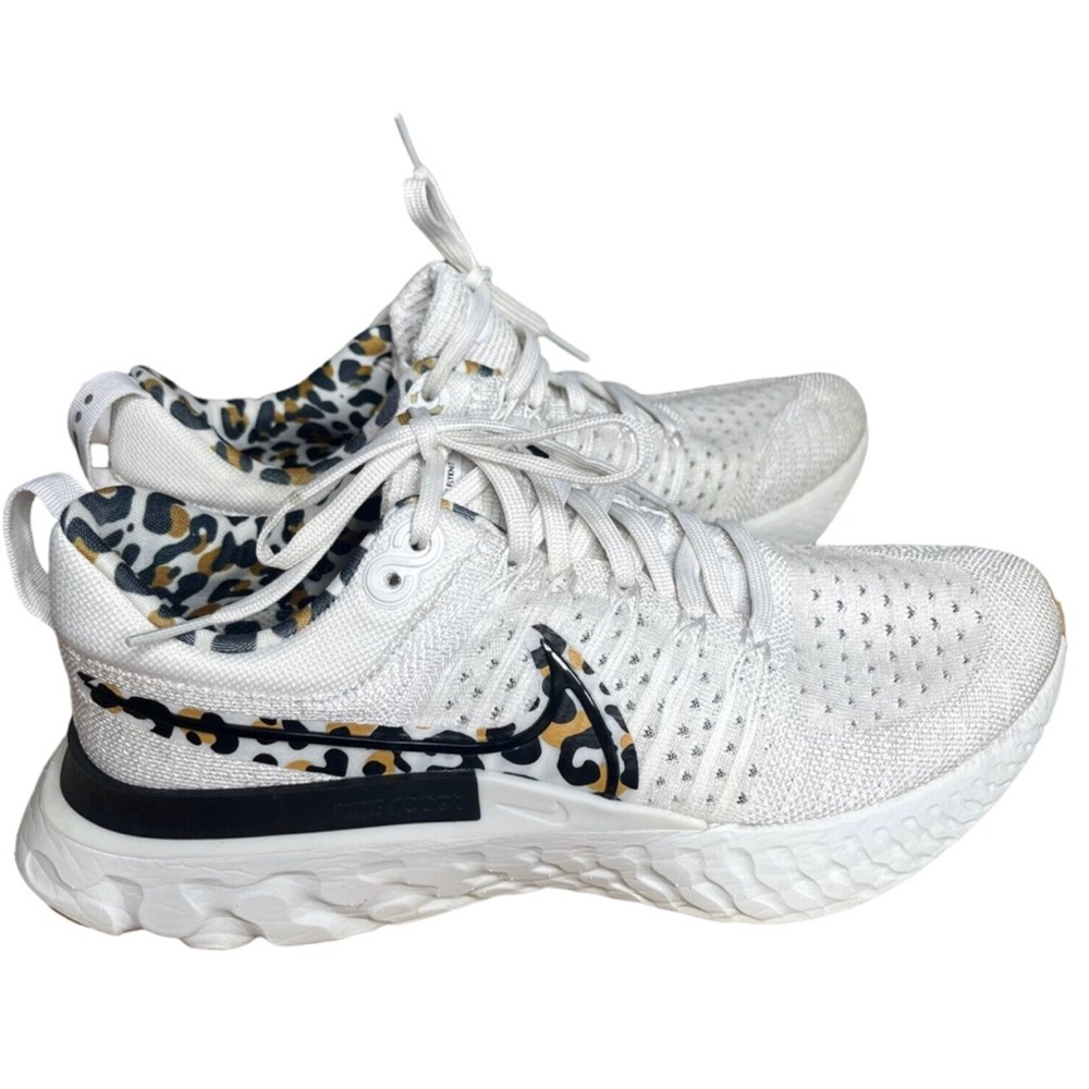 Nike React Infinity Run Flyknit 2 Leopard White Running Shoes, Size 9